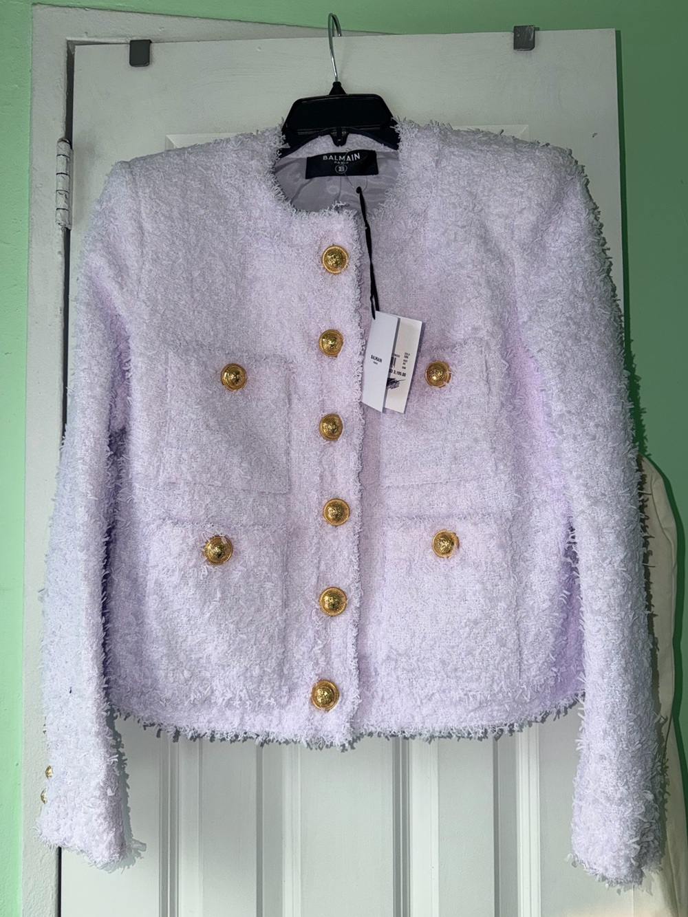 NWT $3150 BALMAIN Collarless Four-Pocket Tweed Fringe Jacket - Sz 44 EU (12 US)
